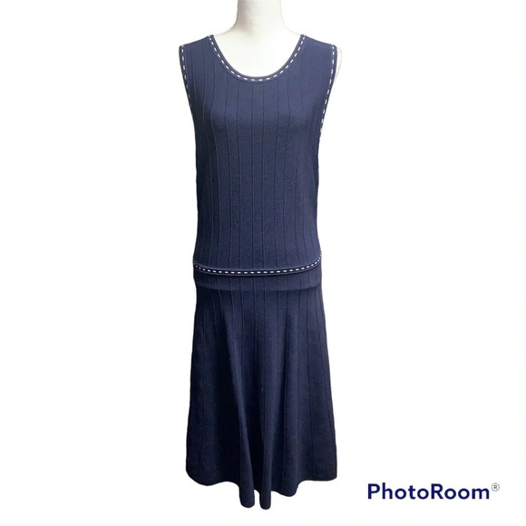 Banana Republic blue/white drop waist long dress size medium statuesque - Picture 1 of 10